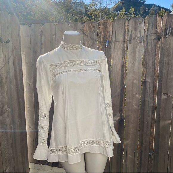 n/nicholas Lace-Trim Long-Sleeve Pintuck Blouse size 4 - Picture 3 of 13